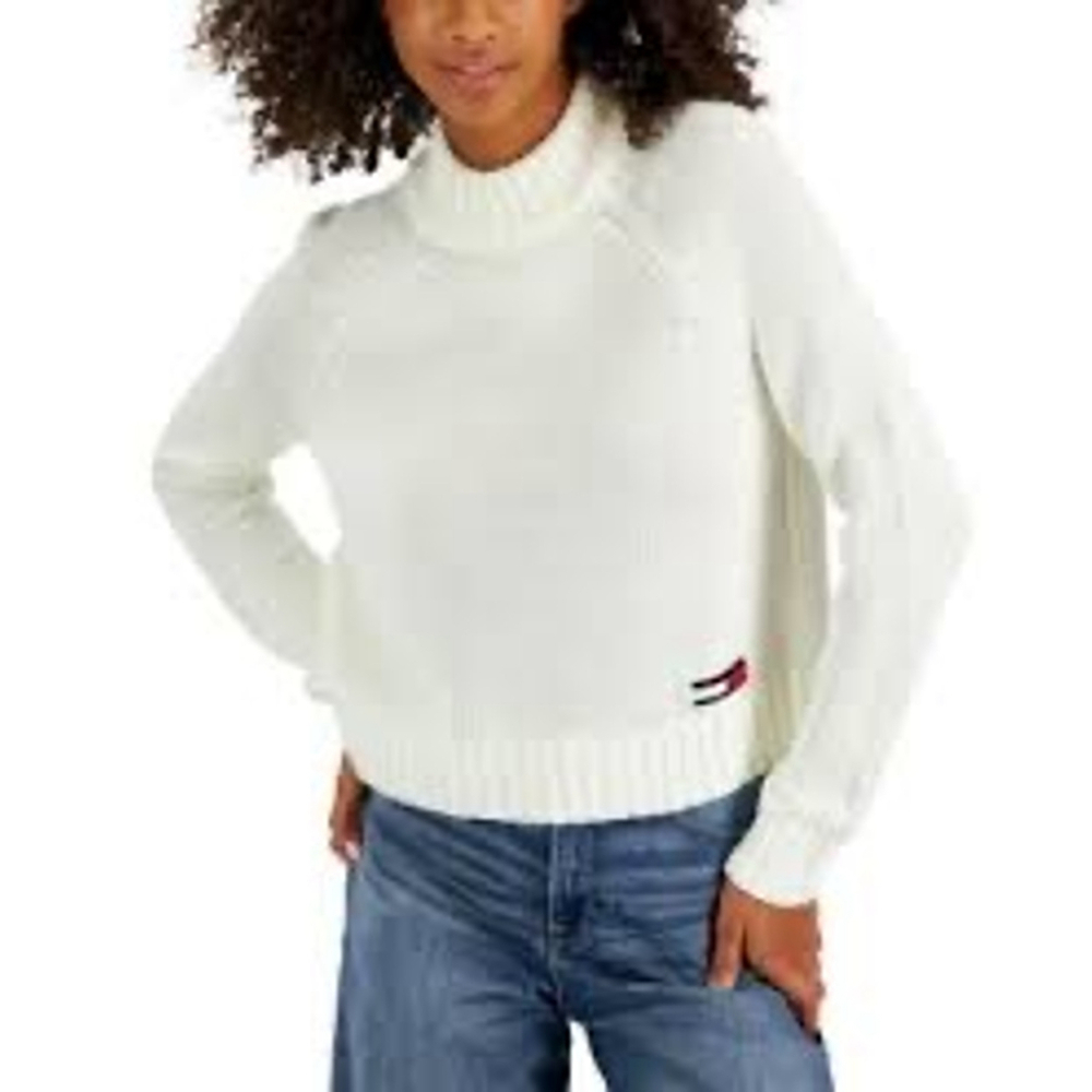 Tommy Jeans White Knit Mock Neck Sweater Size S/P